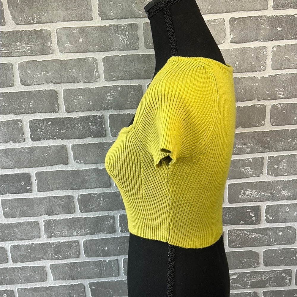 Isalis Ribbed Crop Top Sweater Small Lime Green Sweetheart Neckline Y2K - Picture 7 of 14